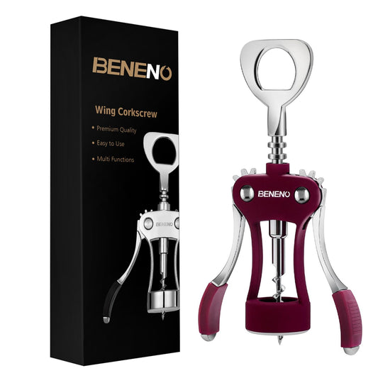 Wine Opener, Zinc Alloy Premium Wing Corkscrew Wine Bottle Opener with Multifunctional Bottles Opener, Sharp Corkscrew with Ergonomic Non-slip Wing Handle, Upgrade Purple