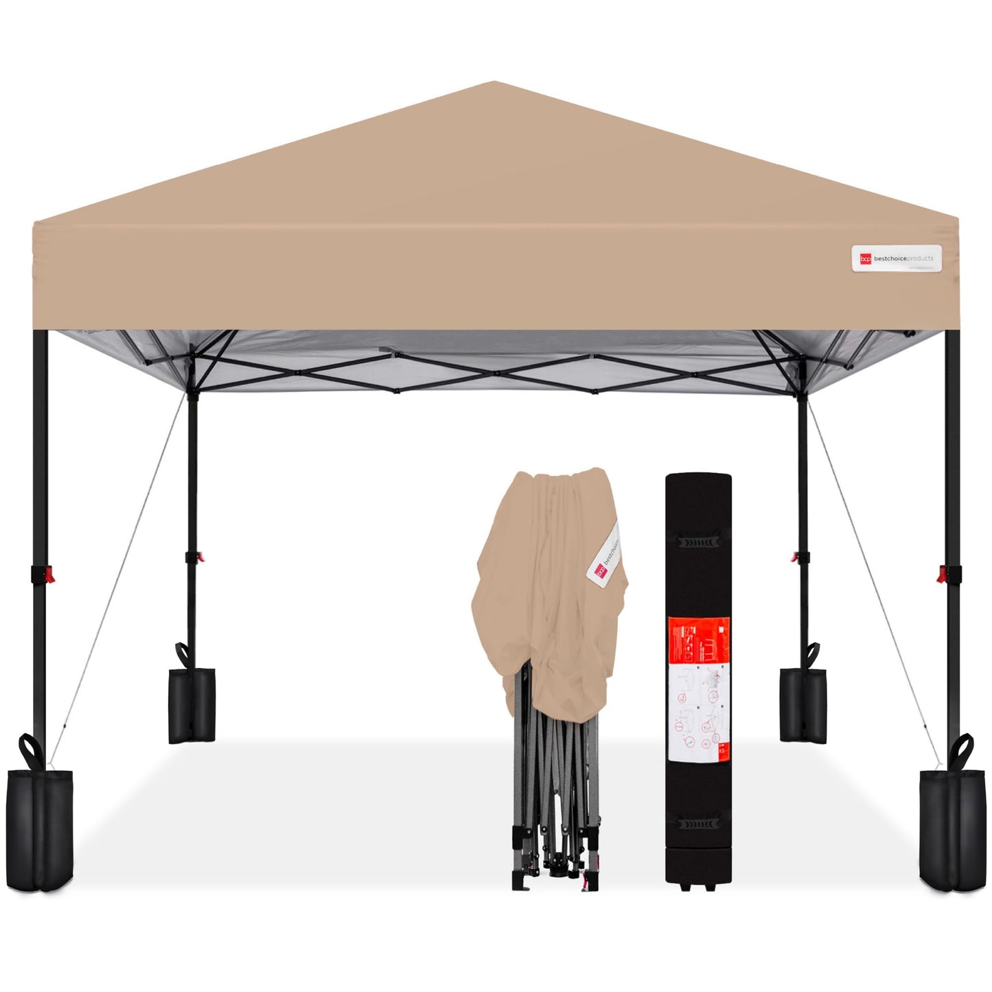 Best Choice Products 8x8ft 1-Person Setup Pop Up Canopy Tent Instant Portable Shelter w/ 1-Button Push, Case, 4 Weight Bags - Tan