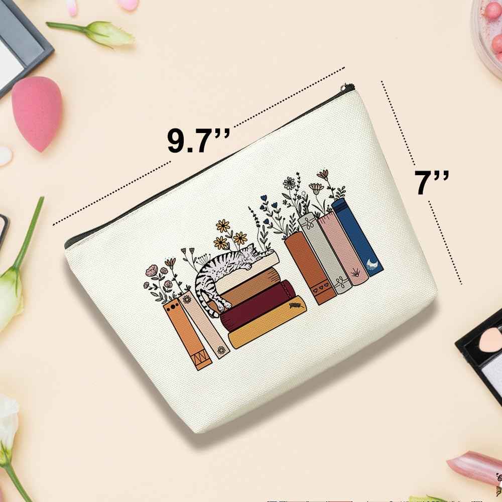 Cute Cat Gifts for Cat Lovers, Makeup Bag Book Lovers Gifts, Bookish Cosmetic Bag Book Club Reading Present for Women Girls Friend Reader Mom Nurse Grandma Birthday Mothers Day Graduation Christmas