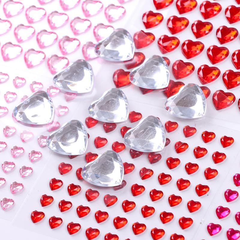 436 Heart Rhinestone Stickers - Self-Adhesive Gems for Crafts
