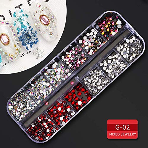 Artdone 9 boxes Nail Rhinestones,Nail Gems Nail Diamonds,Nail Art Studs Nail Crystals Nail Sequins for Nails Kit with 1 Tweezers and 3 Pen for Nail Art Supplies Accessories