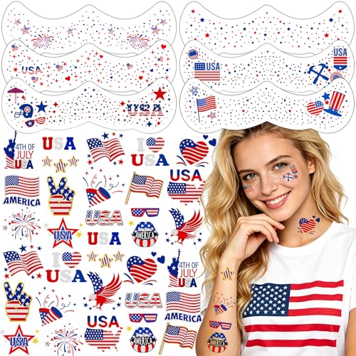 4th of July Temporary Tattoos - 36PC Patriotic Freckle Face Stickers