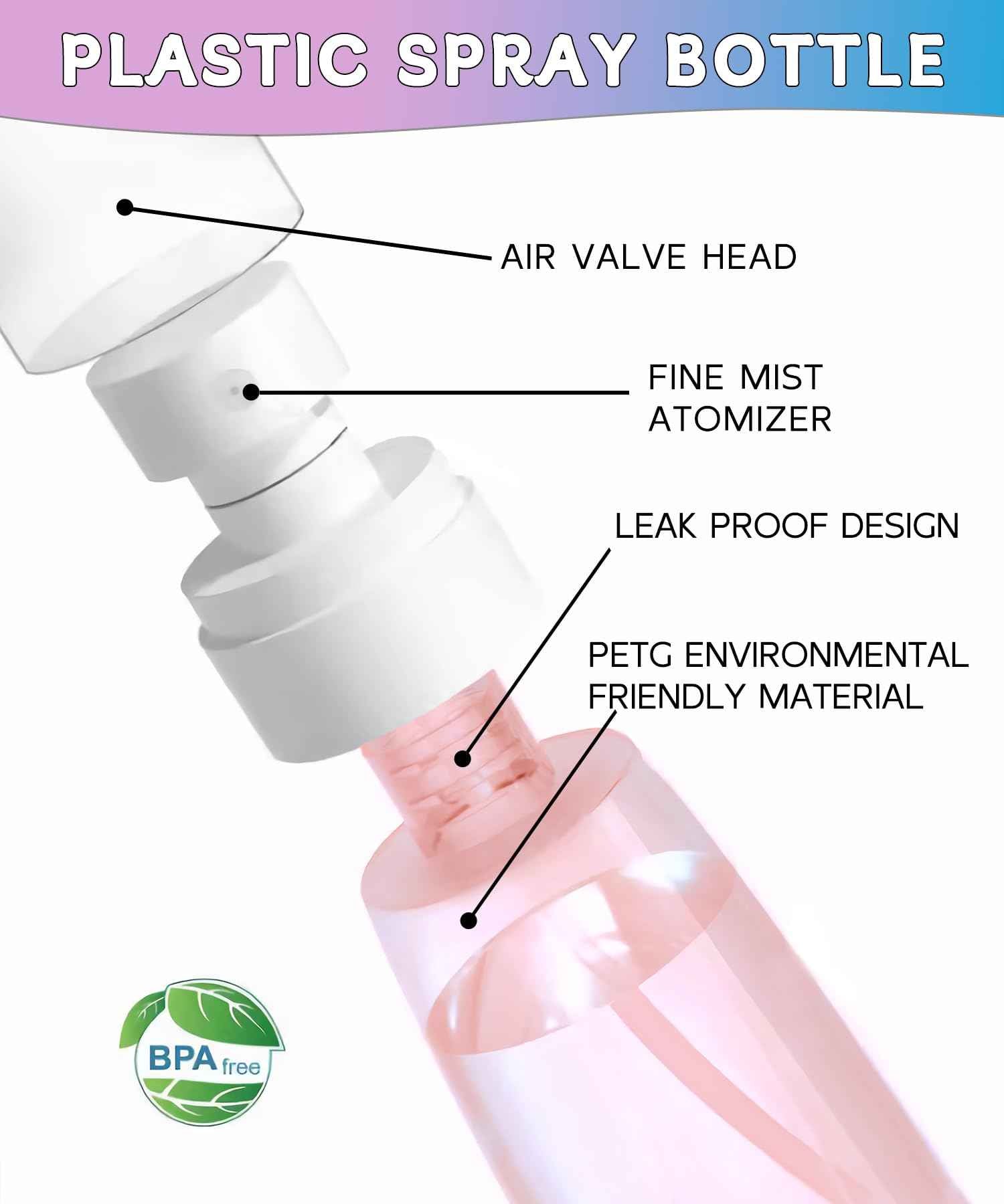 Uadbau 6 Pack Small Spray Bottles - Travel Size 3 Pack 1oz/30ml and 3 Pack 2oz/60ml with 3pcs Funnels, Fine Mist Mini Plastic Refillable Spray Bottles - Pink