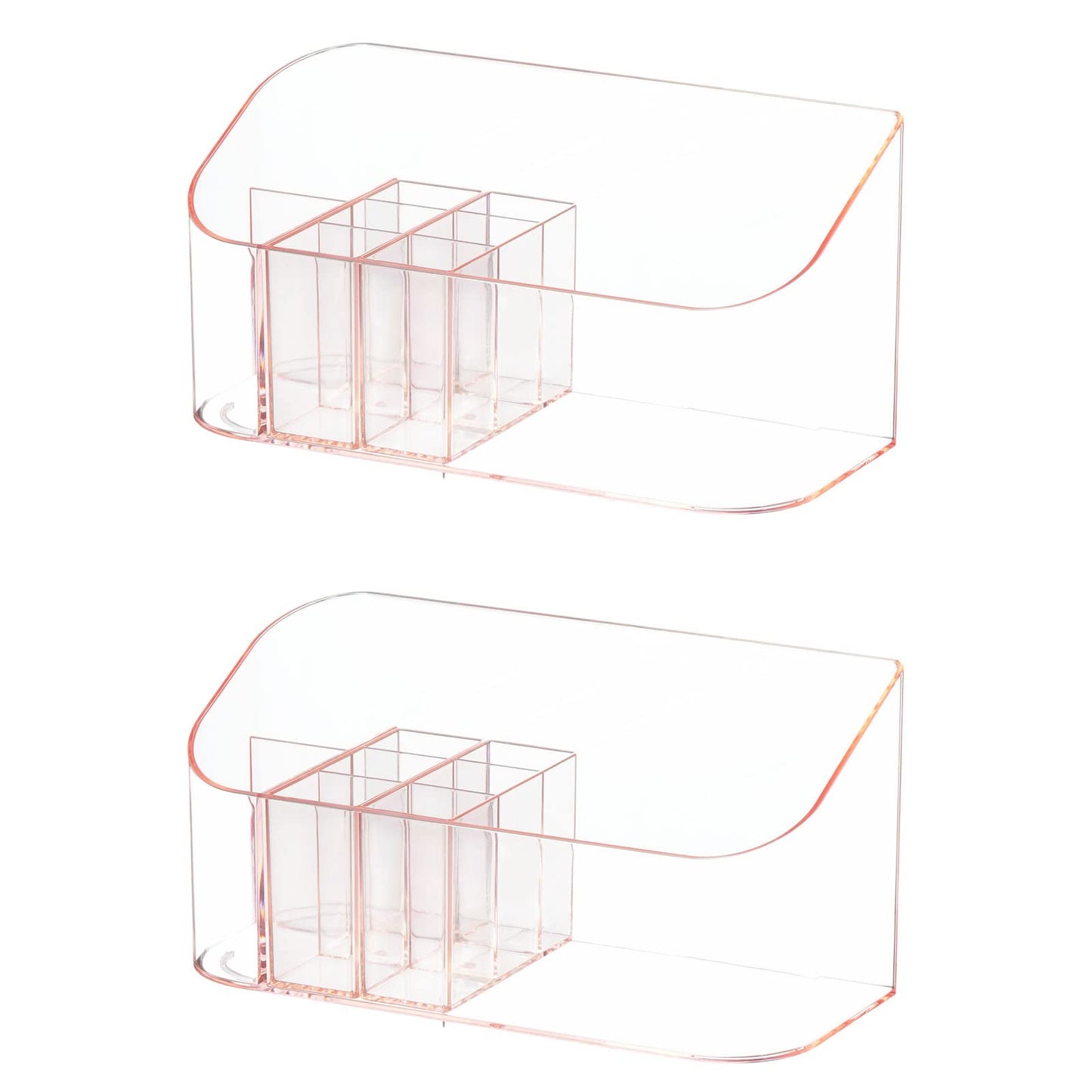 SUNFICON 2 Pack Makeup Holders Organizers Trays Cosmetic Display Case Tabletop Desktop Vanity Countertop Bathroom Wall Cabinet Medicine Storage Box Womens Ladies Girls Crystal Pink