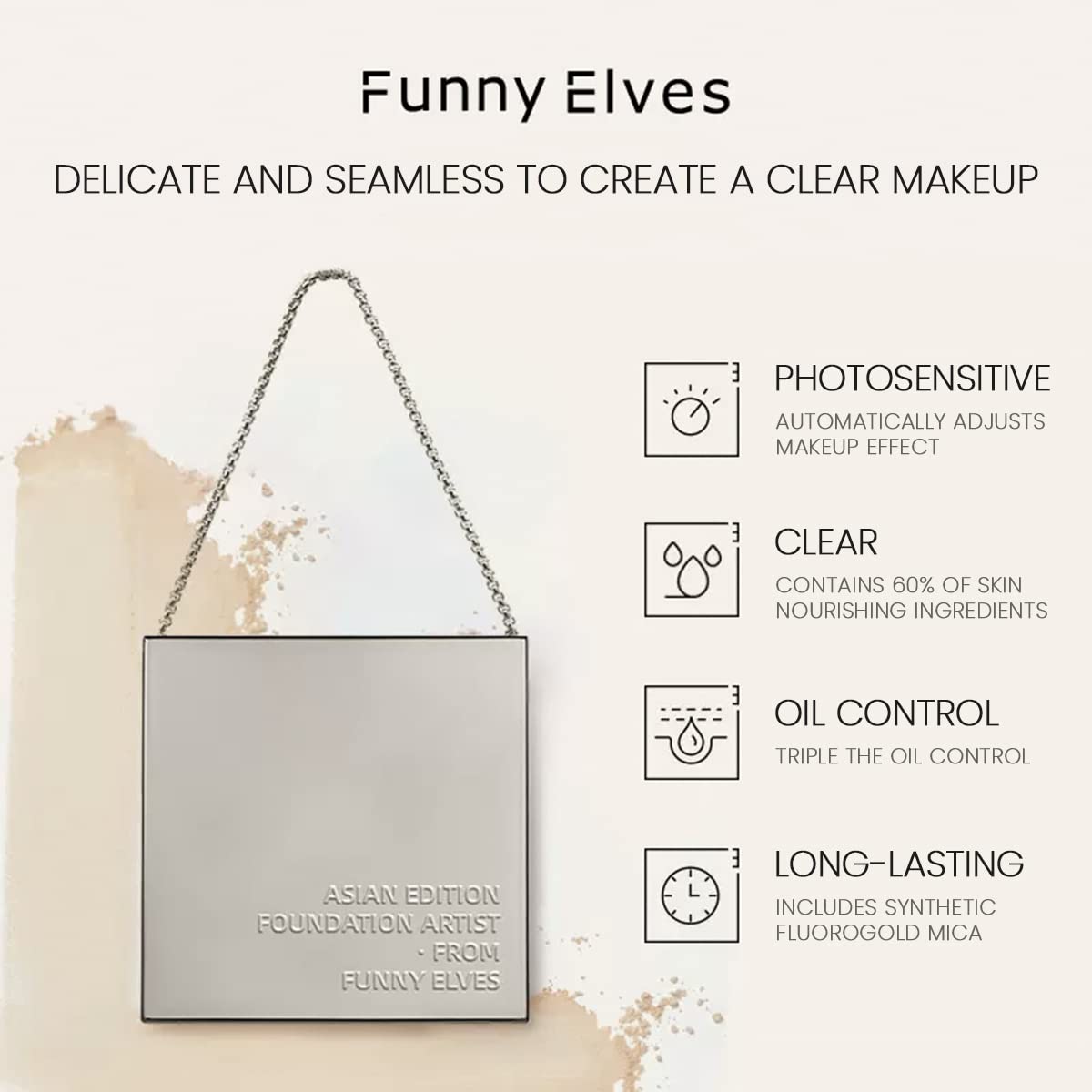 Funny Elves Pressed Powder Makeup Face Long Lasting Photosensitive Concealer Asian Skincare Cosmetics Mid-Sample 3.5g NU00 1 Count