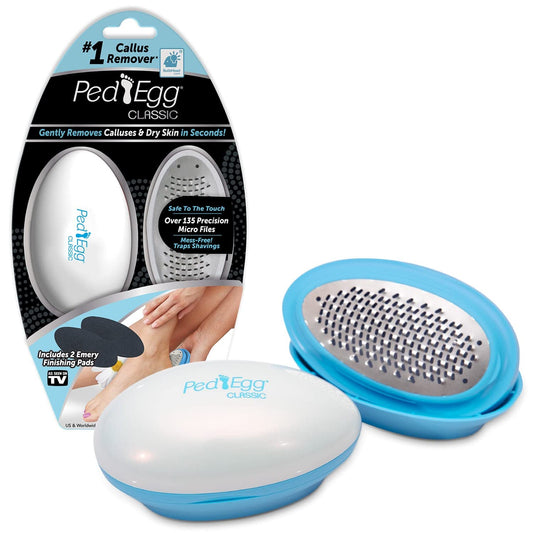 PedEgg Classic Callus Remover, As Seen On TV, New Look, Safely and Painlessly Remove Tough Calluses & Dry Skin to Reveal Smooth Soft Feet, 135 Precision Micro-Blades, Traps Shavings Mess-Free