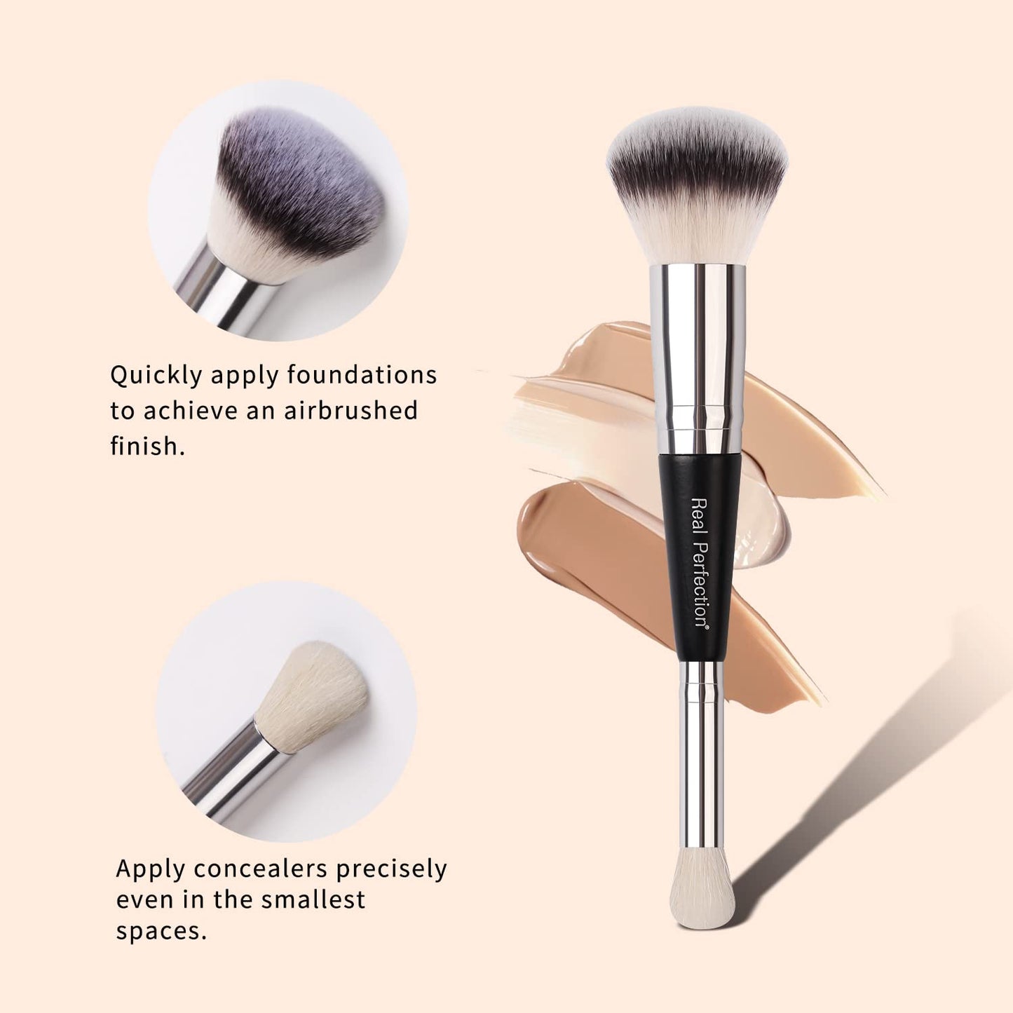 Real Perfection Makeup Brushes Set - Kabuki, Blush, Concealer, Blending Brushes & Sponge for Foundation, Cream & Powder Makeup