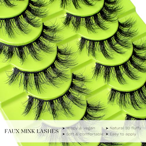 3D Faux Mink False Eyelashes 10 Pairs - Wispy Cat Eye Lashes