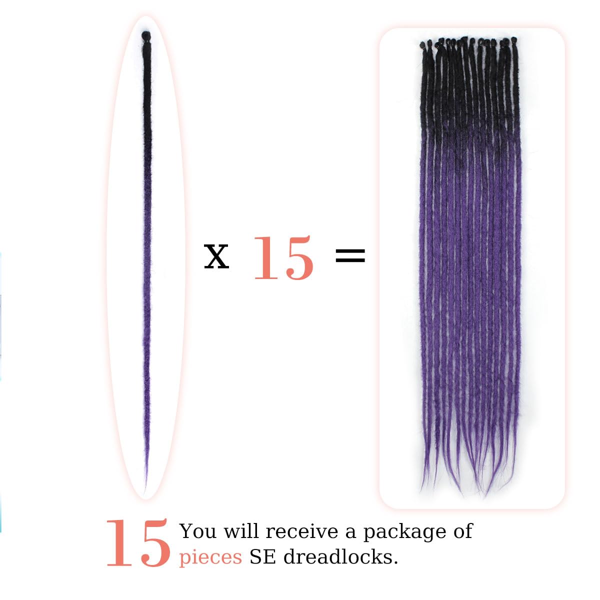 Sangtok 24 inch Dreadlock Extensions Ombre Purple Single Ended Thin 0.6cm Dreads Extensions, 15 pcs Synthetic Dreadlock Extensions Reggae Hippie Crochet Dreads for Women