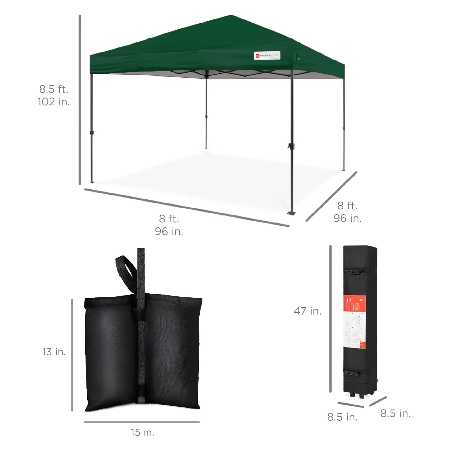 Best Choice Products 8x8ft 1-Person Setup Pop Up Canopy Tent Instant Portable Shelter w/ 1-Button Push, Case, 4 Weight Bags - Forest Green