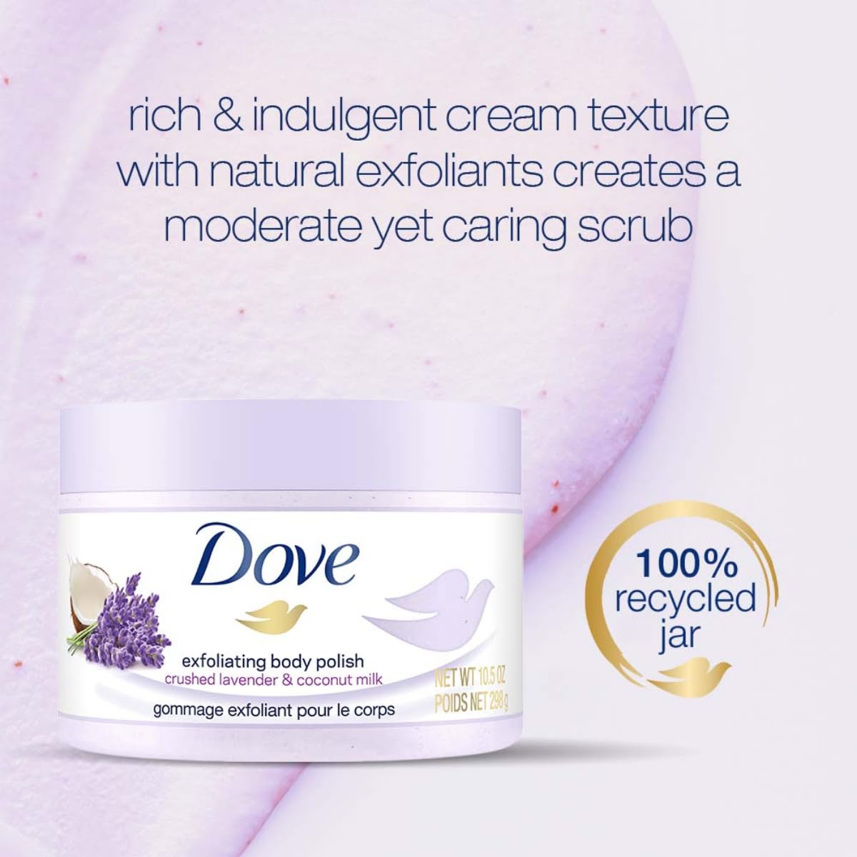 Dove Exfoliating Body Polish Body Scrub Crushed Lavender & Coconut Milk 10.5 oz