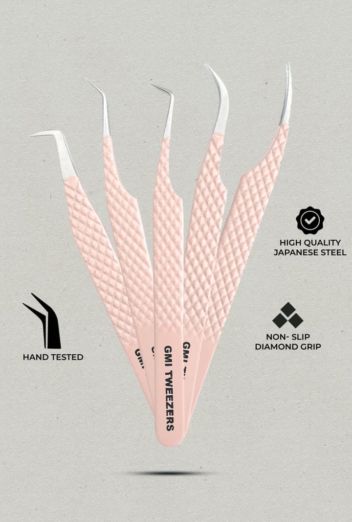 GMI TWEEZERS GMI Lash Tweezers - Set of 5 Eyelash Tweezers- Stainless Steel Eyelash Extension Tweezers - Multipurpose Lash Tweezers T2233 Tweezer