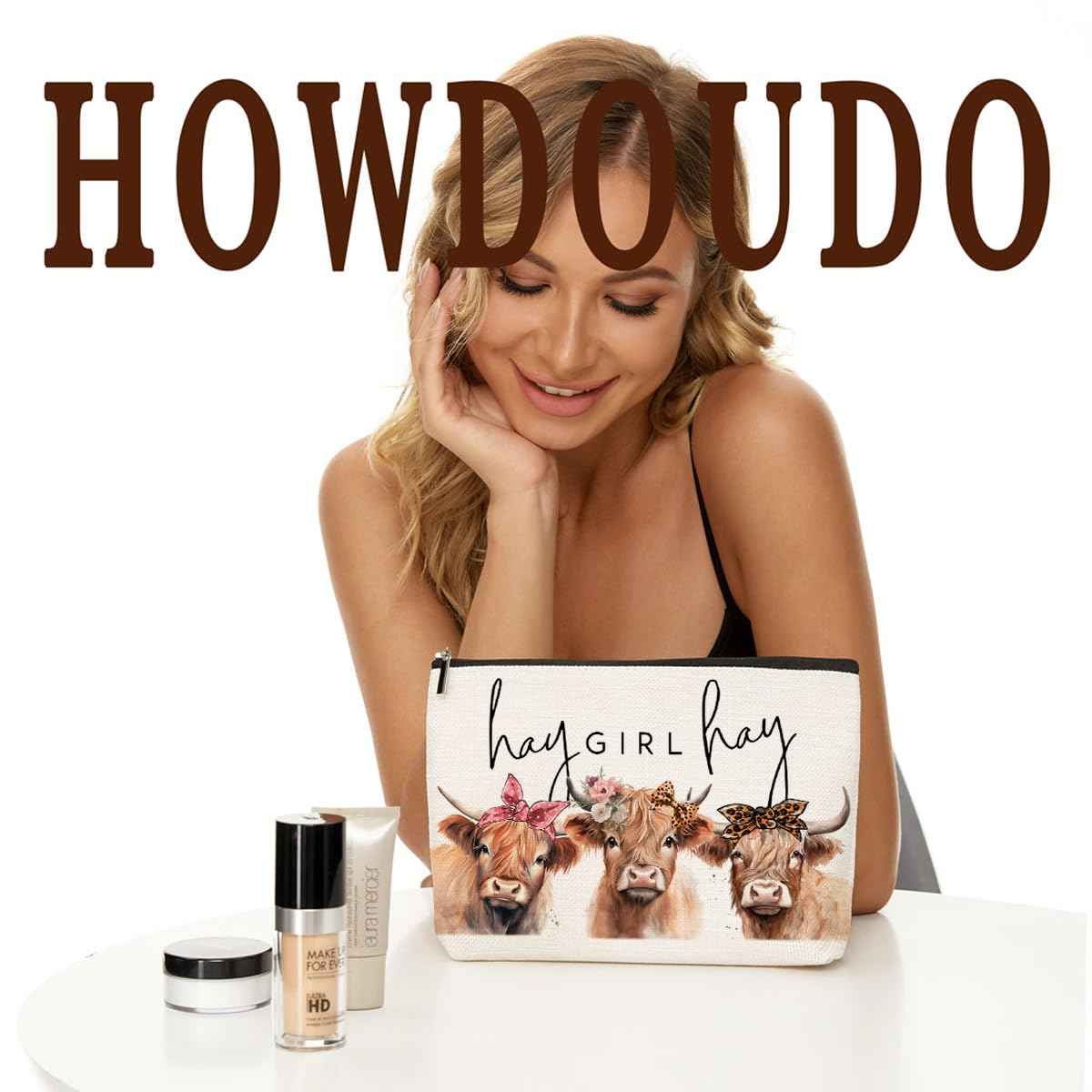 Funny Western Makeup Bag Western Accessories for Women Cow Print Stuff Cows Gifts Floral Cow Western Stuff for Female Girl Sister Daughter Niece Aunt Mom Cow Lovers Birthday Graduation Christmas