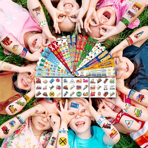 Train Party Favors Set - 24 Slap Bracelets & 36 Tattoos