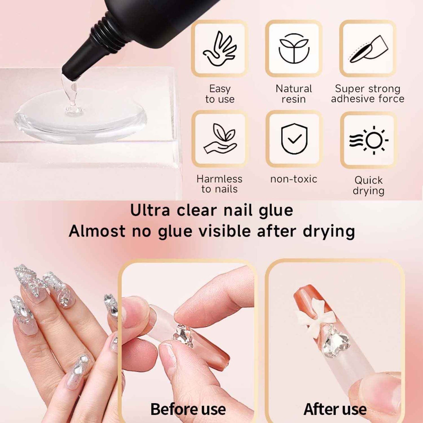 Gosojam Nail Glue 2-Pack – Fast-Drying, Long-Lasting Adhesive for Acrylic, Press-On & Gel Nails – Water-Resistant, No UV/LED Needed, 10g x 2 – Strong Bond, Gentle on Nails, Ideal for DIY & Salon Use