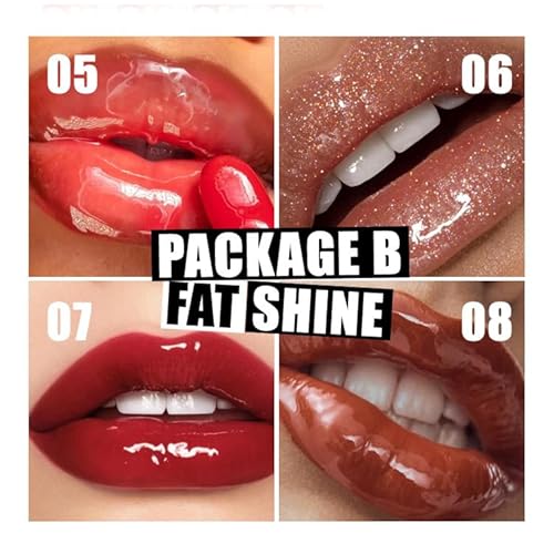 4 Colors Lip Oil Lip Glaze, Big Brush Head Hydrating Lip Glow Oil, Transparent Toot Tinted Nourishing Repairing Lightening Lip Lines & Long Lasting Fresh Clear Smooth Lip Care (Set B)