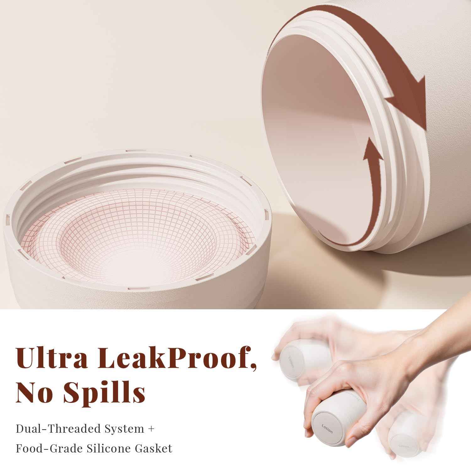 Trimcoo New Travel Toiletry Containers [Ultra Leakproof] TSA-Approved, PLA Hard Shell Jars with 5 Magnetic Labels, Wide Mouth Bottles for Lotion, Cleanser, Shampoo, Conditioner, Beige, 3 Pack, 1OZ