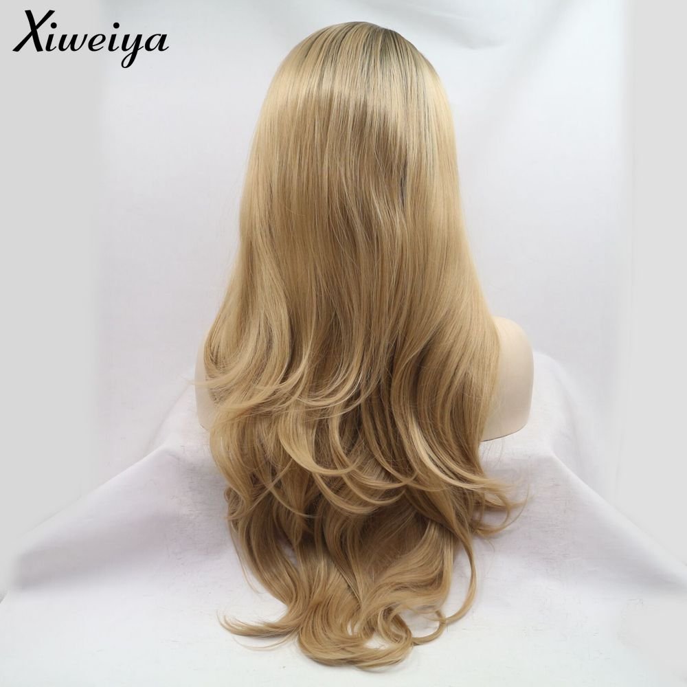 xiweiya Long Natural Wave Ombre Brown Blonde Synthetic Lace Front Wigs with Brown Roots 2 Tones Side Part Wig Heat Resistant Fiber Hair Wigs For Women Replacement Everyday Wigs 24"(Blonde)