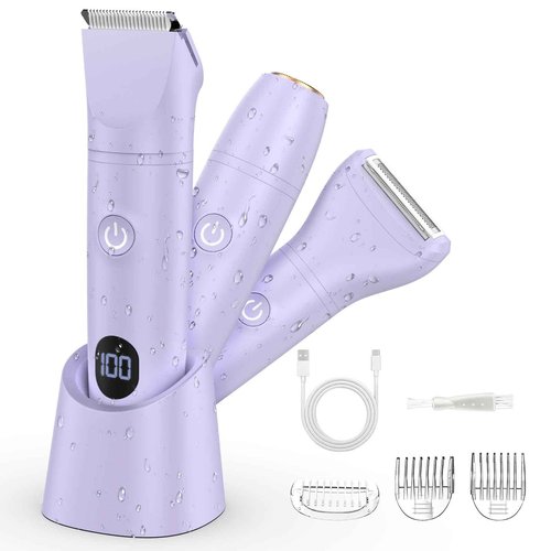 Bikini Trimmer Electric Razors for Women,3 in 1 Body Hair Removal Kit for Face,Pubic,Arm, Leg, Armpit, Bikini Trimmer,Painless IPX6 Waterproof Rechargeable Portable Lady Shavers Wet & Dry Gifts