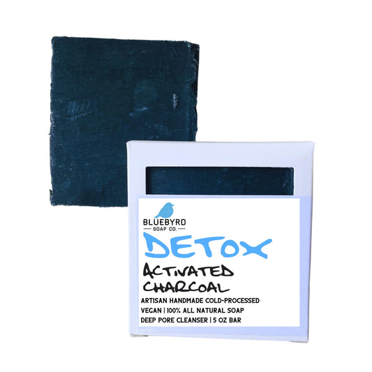 Bluebyrd Soap Detox Activated Charcoal Bar Soap | Natural Organic Black Soap Bar- Facial Cleanser, Acne, Blackheads, Eczema, Psoriasis, Sensitive Skin, Purify Oily Skin | Non-GMO, Vegan (Detox, BAR)