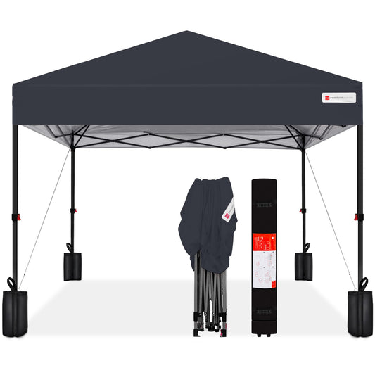 Best Choice Products 8x8ft 1-Person Setup Pop Up Canopy Tent Instant Portable Shelter w/ 1-Button Push, Case, 4 Weight Bags - Gray