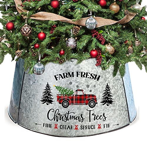 cocomong Metal Christmas Tree Collar,Christmas Tree Ring 21 Inch Diameter Base, Galvanized Tree Collar for Christmas Tree Decor, Christmas Tree Collars for Artificial Trees (Silver)