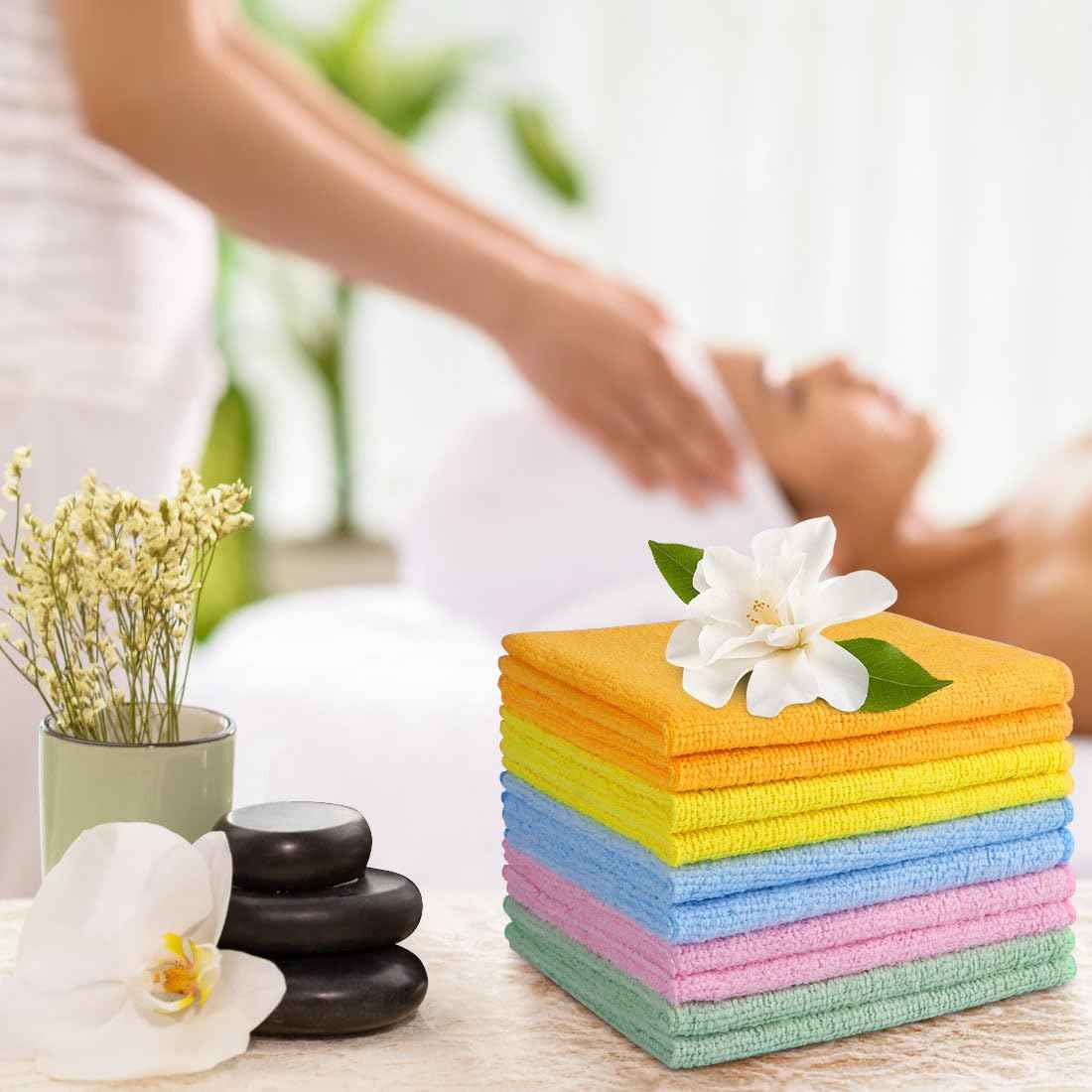 UNIMADE Washcloths - 20 Pack - Face Towels (12" x 12"), Highly Soft Wash Cloths and Hand Towels, Fast Drying Multi-Purpose Microfiber Cleansing Cloths for Bathroom, Hotel, Spa, and Salon - Multicolor