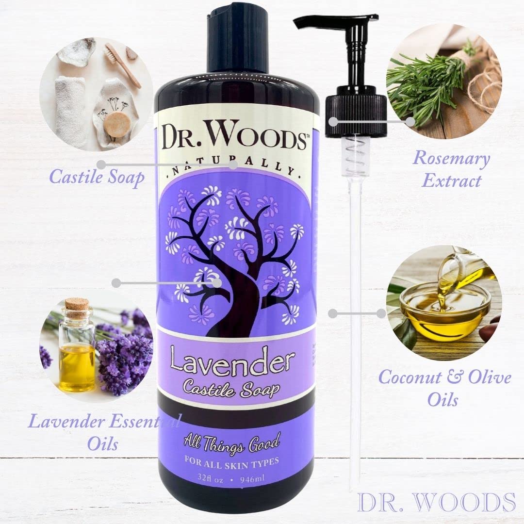 Dr. Woods Pure Lavender Liquid Castile Soap with Pump, 32 Ounce