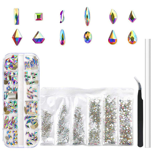 120 Pieces Nail Art Decorations Set Decorative Gemstones and 2600 Mixed Size Rhinestones, Nail Charms with Nail Dotting Pen, Tweezers, and Multi-Shapes Crystal AB Rhinestones (Silver)