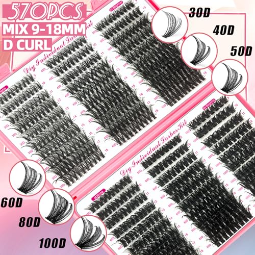 782Pcs D Curl Clusters Lash Extension Kit+5IN1 Super Lash Bonder Lash Glue Primer Kit