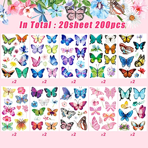 200 Butterfly Temporary Tattoos Waterproof Stickers