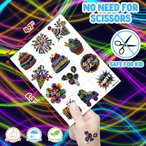 72 PCS Neon Party Favors ? 48 Pre-Cut Temporary Tattoos & 24 Neon Punch Balloons Themed Birthday Party Decorations Supplies Favors Gifts, Goodie Bag Fillers, Classroom Rewards