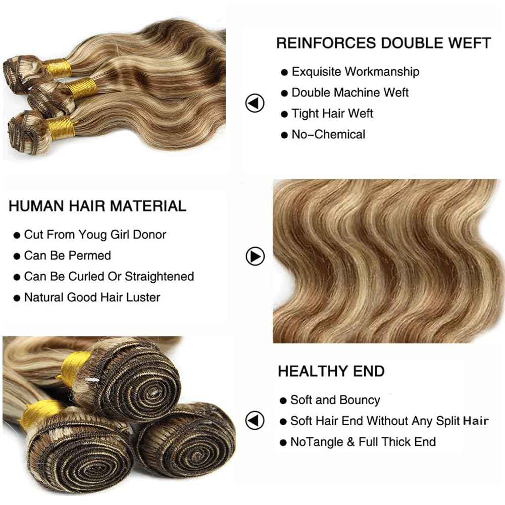 P4613 Bundle Highlight Body Wave Human Hair Bundles 613 Ombre 3 Bundles 20 20 20 Inch Two Tone Chocolate Brown Mixed With Blonde Body Wave Bundle Hair Weave