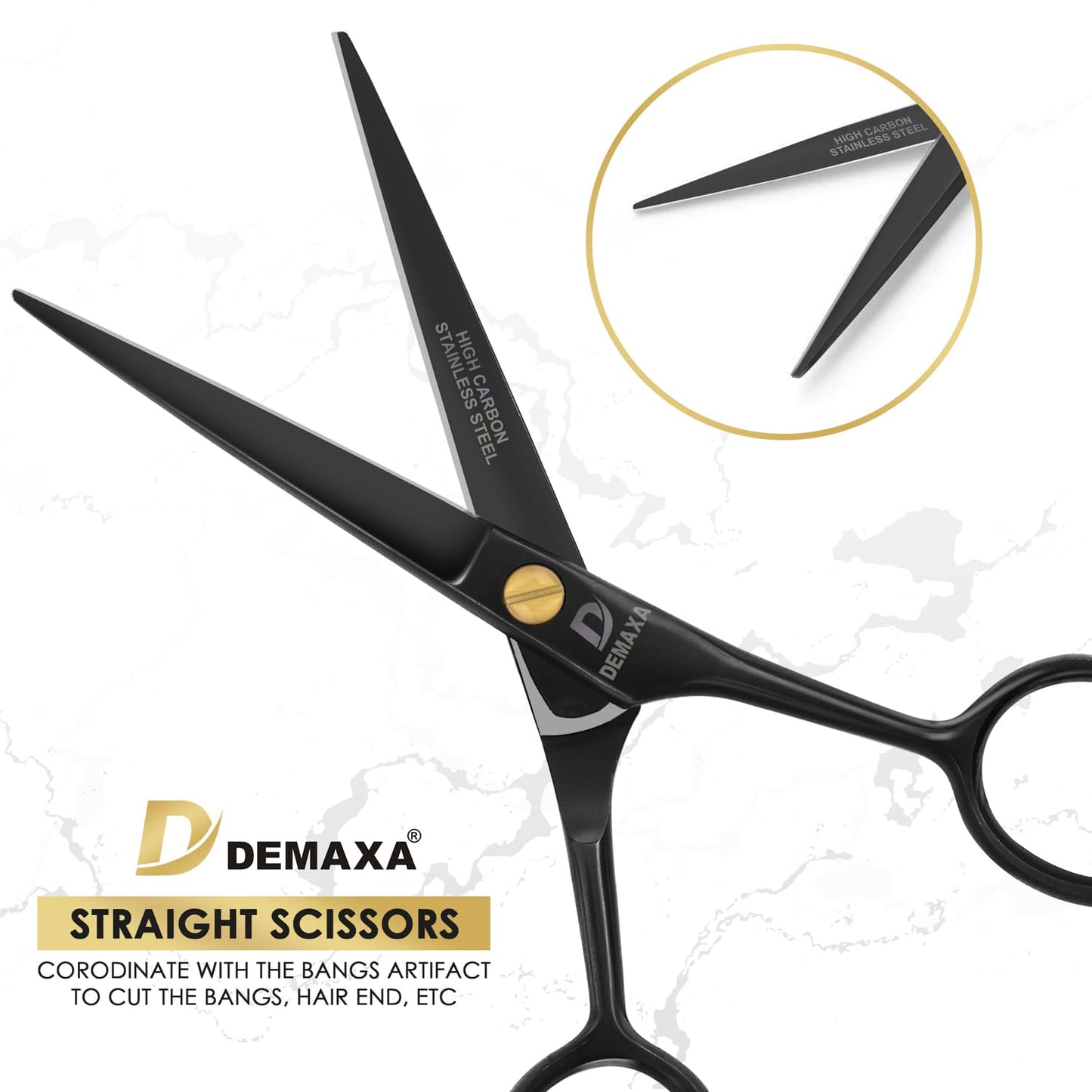 DEMAXA 5" Professional Beard Mustache Scissors with 1 Mustache Comb, 1 Beard Comb & Soft Pouch – Prefect Beard Trimming Scissors for All Facial Hair Scissors – Grooming Scissors Men (Black)