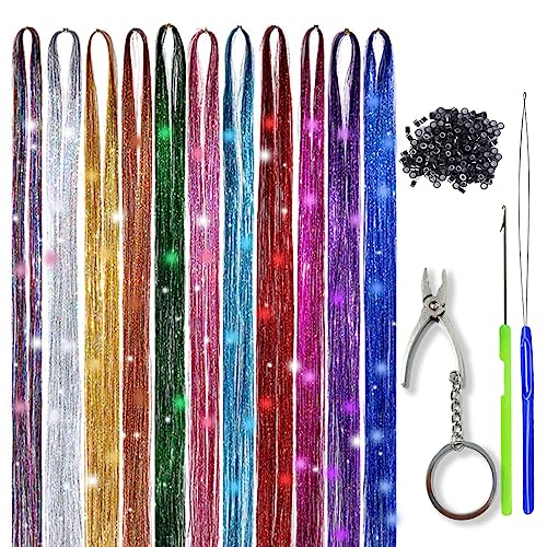 Hair Tinsel Kit for Girls 22 Colors 5500 Strands Tinsel Hair Extensions Sparkling Colorful Fairy Hair Tinsel Kit Heat Resistant Shiny Glitter Hair Tinsel (22 Colors/5500 Strands)