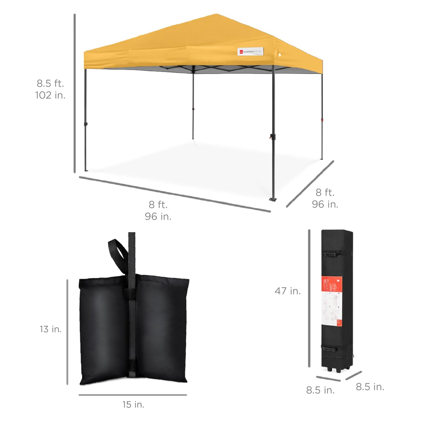 Best Choice Products 8x8ft 1-Person Setup Pop Up Canopy Tent Instant Portable Shelter w/ 1-Button Push, Case, 4 Weight Bags - Marigold