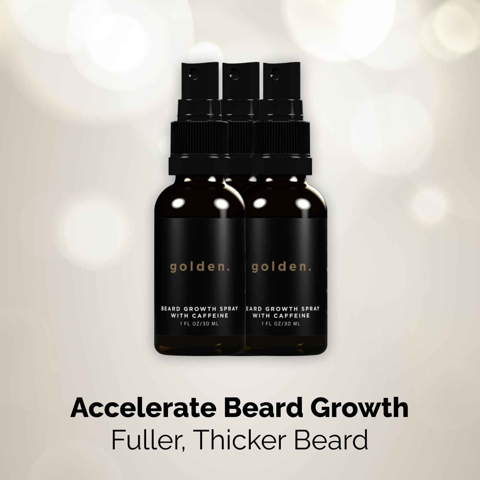 Golden Grooming Beard Growth Spray | Boost Beard Growth, Thickness & Strength | Natural Formula with Biotin & Vitamin E | Specifically Crafted for Coarse & Curly Beards (2-Pack)