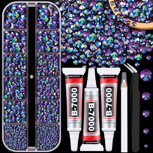 TINKRSTUFF Purple Black AB Flatback Rhinestones with Glue Kit for Crafting, Jewelry, Nails - Small Pack