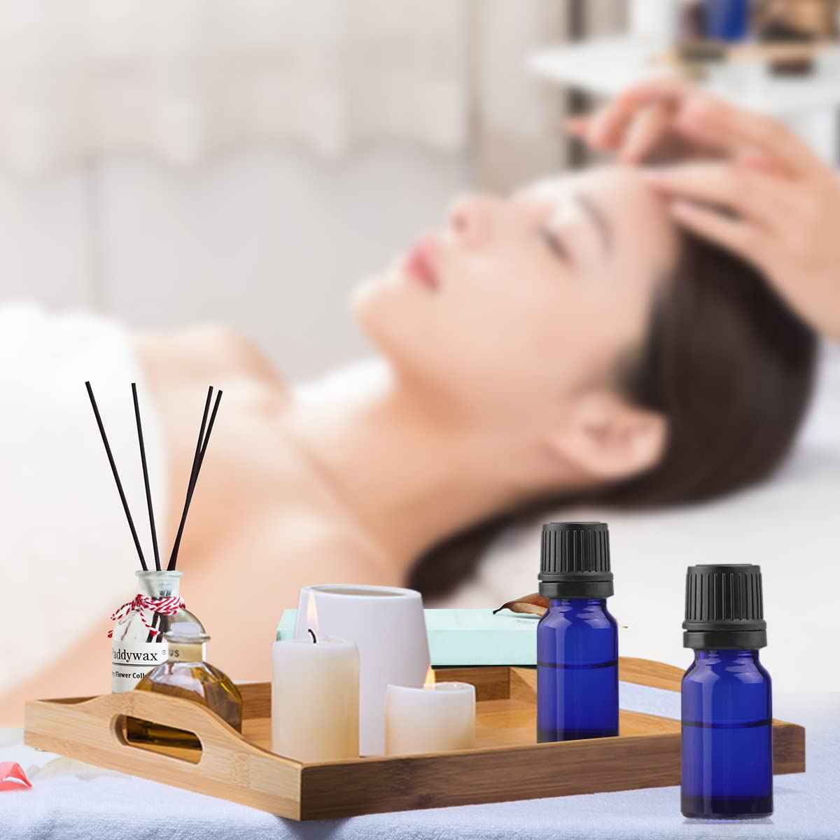 BOSMIOW 10 ml(1/3 oz) Sample Glass Bottles For Essential Oils 20 Pcs Empty Glass Dropper Vials With Orifice Reducers For DIY Perfume Aromatherapy Fragrance Cosmetic Oils (blue)