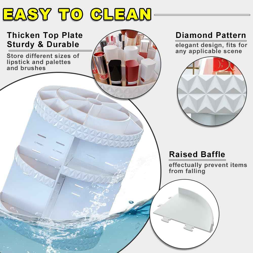 Famitree 360 Rotating Makeup Organizer, DIY Adjustable Makeup Carousel Spinning Holder Storage Rack, Large Capacity Vanity Organizer Skincare Organizers (White)