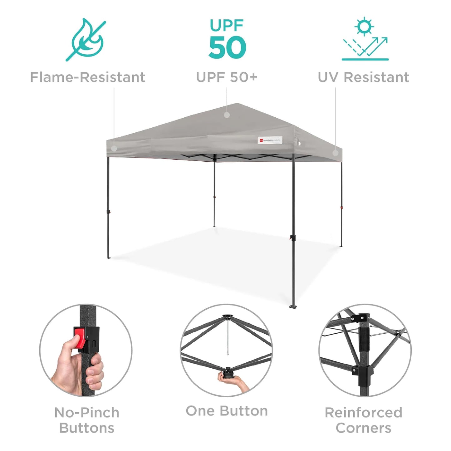 Best Choice Products 8x8ft 1-Person Setup Pop Up Canopy Tent Instant Portable Shelter w/ 1-Button Push, Case, 4 Weight Bags - Light Gray