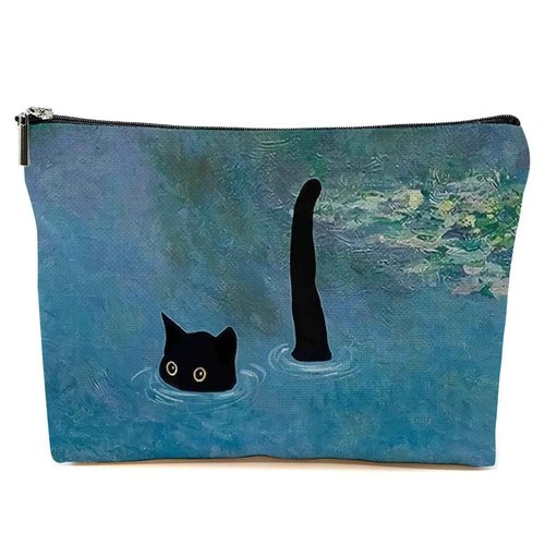 FTIRPW Funny Cat Makeup Bags for Women - Cute Black Cat Themed Gifts for Girls - Funny Travel Cosmetic Bag Zipper Pouch for Daughter Sister Bestie