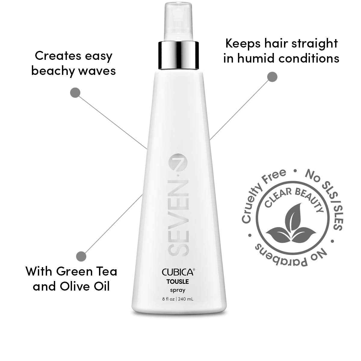 SEVEN Hair Care CUBICA TOUSLE Texture Hair Spray for Women & Men, Dry Wax Hairspray for Volume, Body + Beachy Waves, ProVitamin B5, Green Tea, Sunflower Seed + Jojoba, Cruelty Free, Made in USA, 8 oz