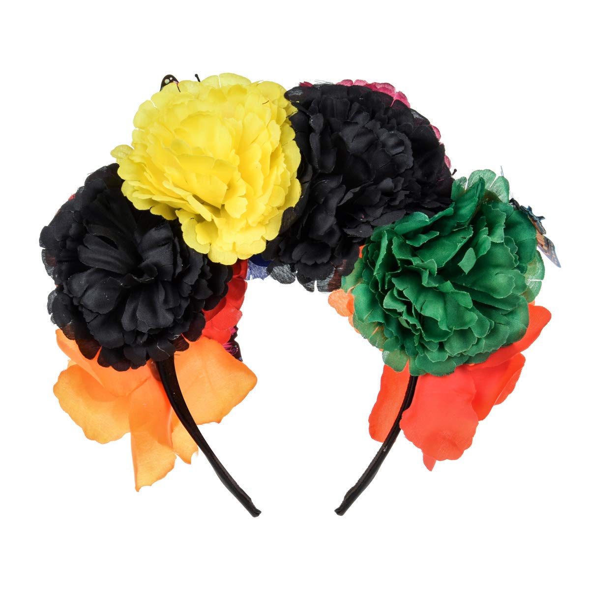 June Bloomy Day of the Dead Headpiece Halloween Costume Headpiece Mexican Floral Crown Rose Headband(Butterfly Red Orange)