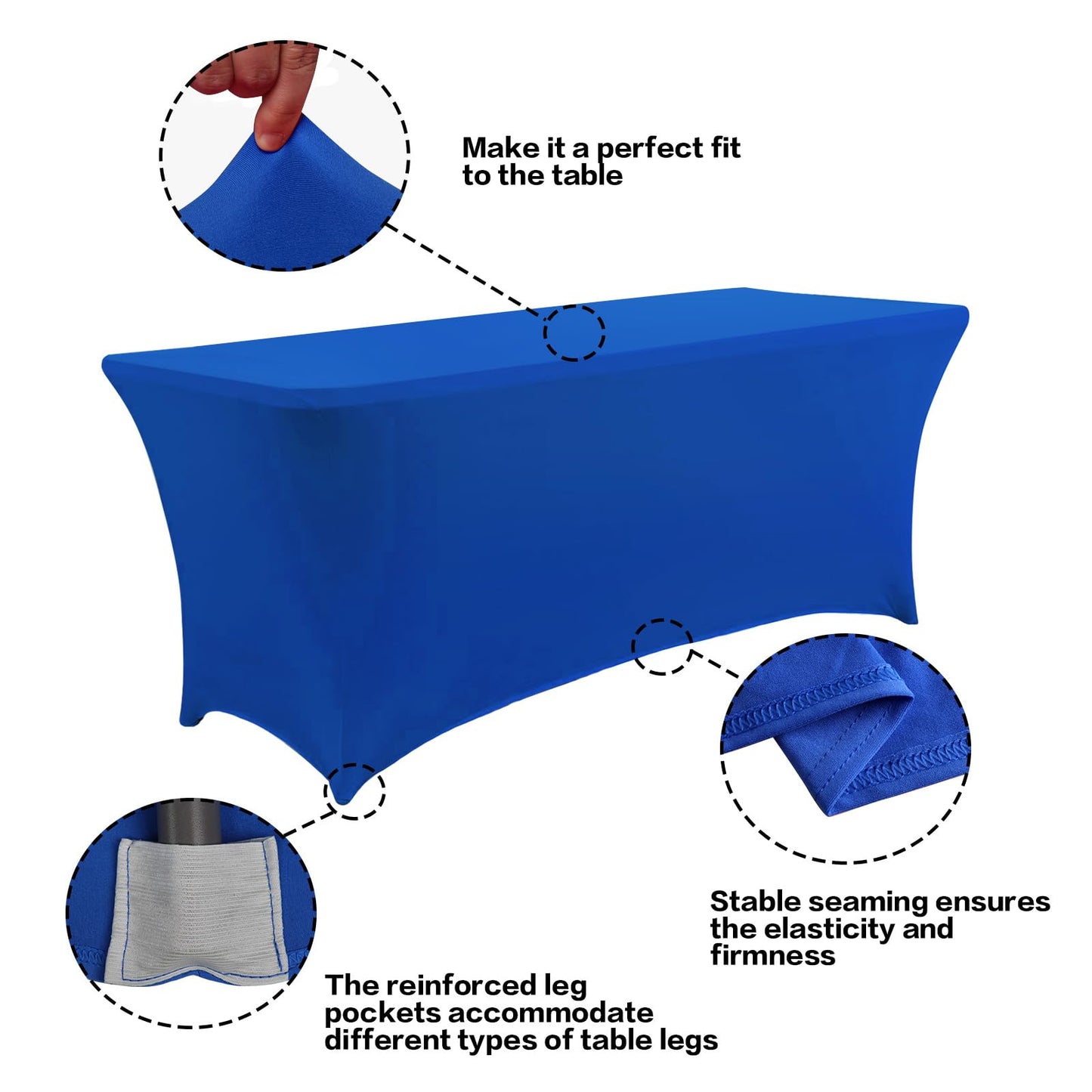 IVAPUPU 4FT Table Cloth for Rectangular Fitted Events Stretch Royal Blue Table Covers Washable Table Cover Spandex Tablecloth Table Protector for Party, Wedding, Cocktail, Banquet, Festival