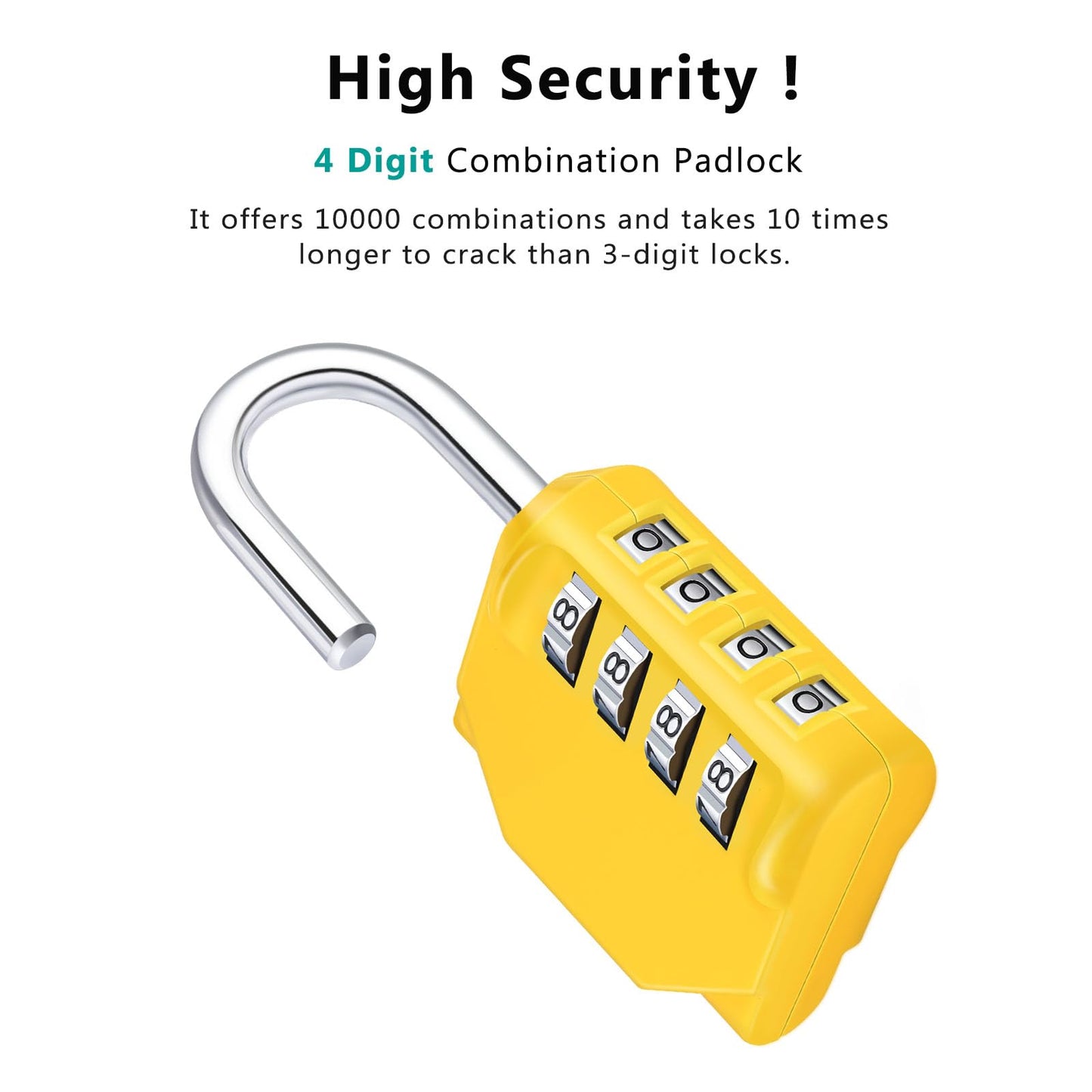 ZHEGE Combination Lock, 4 Digit Combination Padlock Outdoor, School Lock, Gym Lock (Yellow)