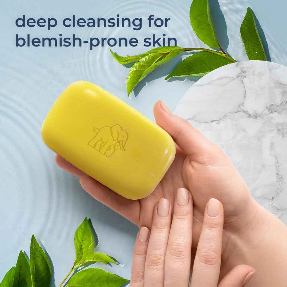 Natural Elephant Dead Sea Sulfur Soap 4.4 oz with Dead Sea Salt, Aloe Vera, Sulphur Face and Body Cleanser Bar for All Skin Types (3 Pack (13.2 oz Total))