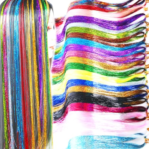 Hair Tinsel Extensions Kit - 8 Packs, Gold & Lake Blue Strands