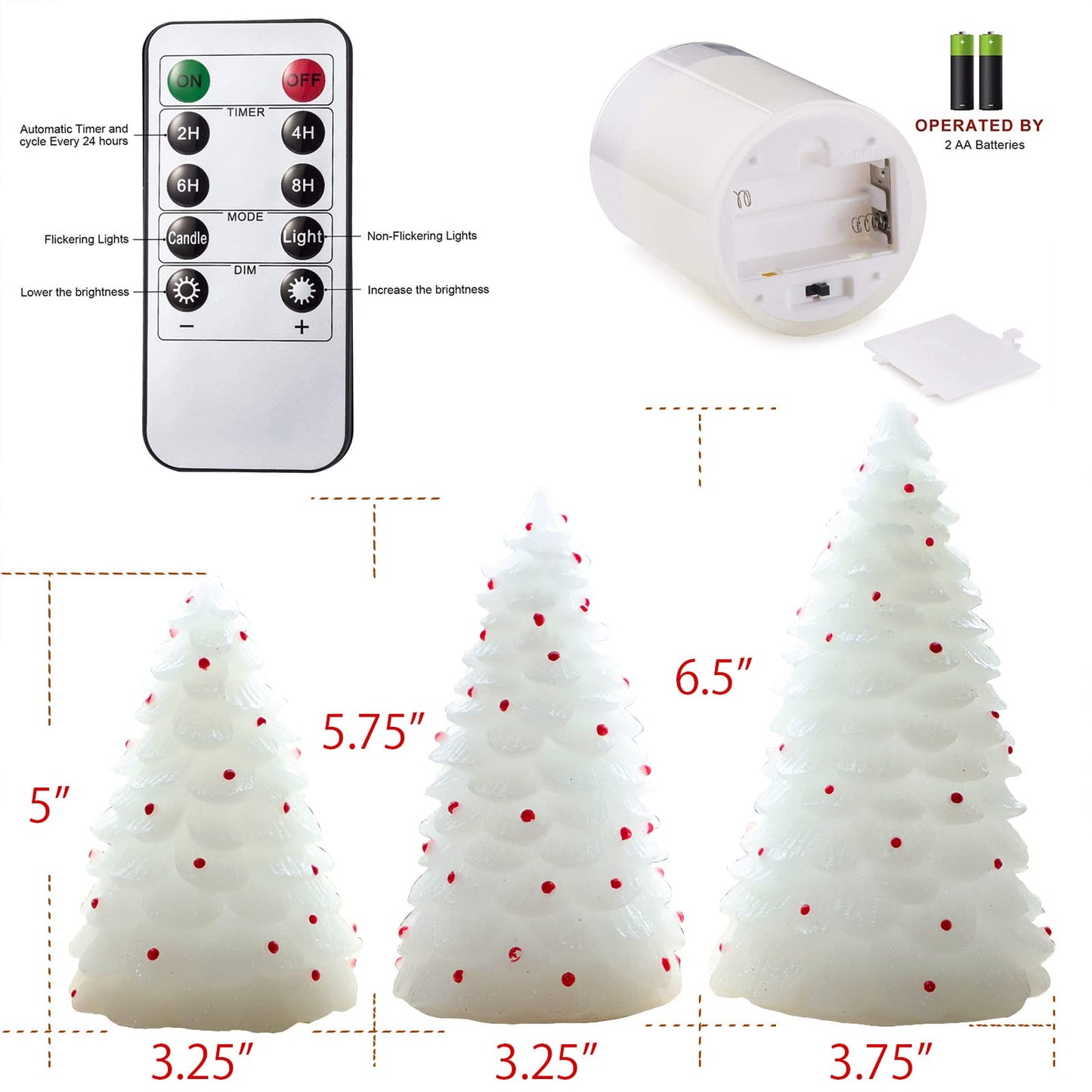 MELTONE Christmas Tree LED Candles: Handmade Carved Real Wax Holiday Flameless Candles with Remote - Home Party Bedroom Xmas Holiday Decorations - Set of 3