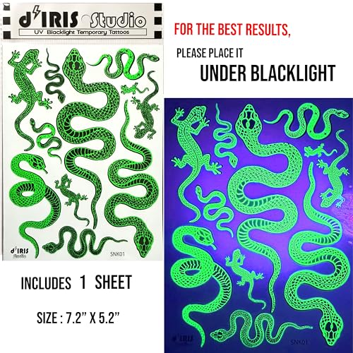 Glow in the Dark Temporary Tattoos – UV Reactive Snake Design